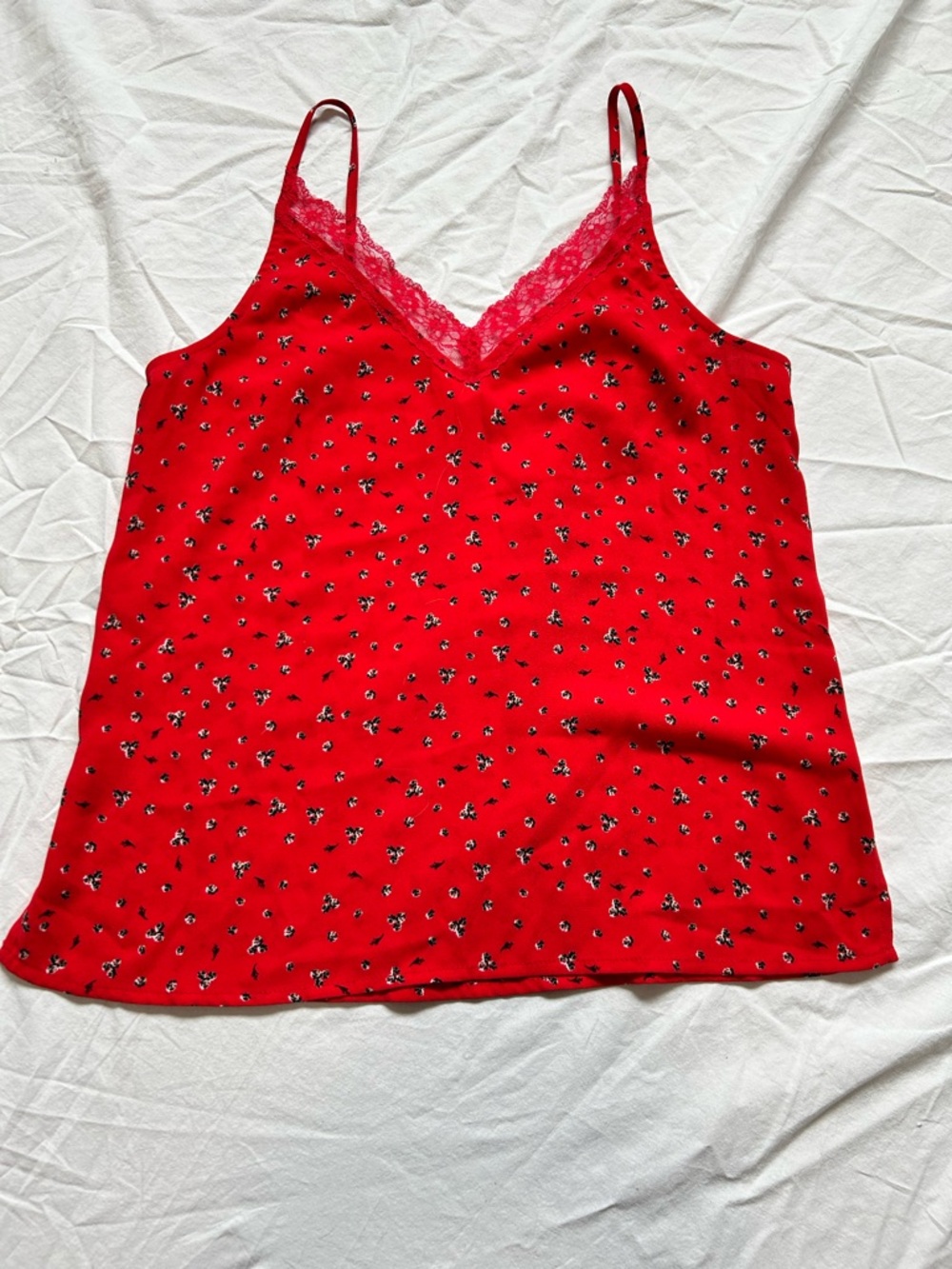 BP Red Floral Lace-Trim Cami Top